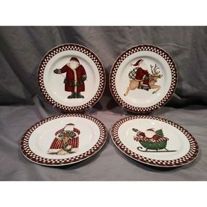 Debbie Mumm SANTA'S SPIRIT Christmas‎ Salad/Dessert Plates Box of 4 Sakura